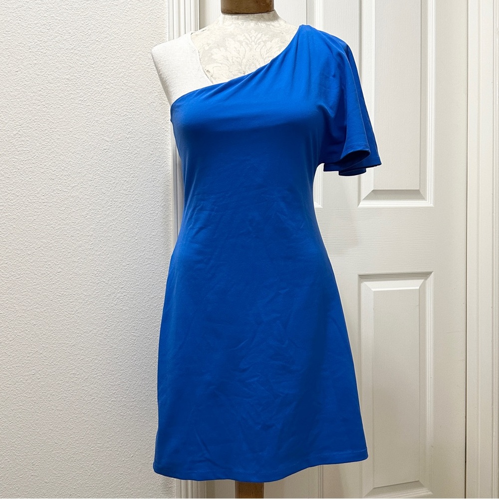 Susana Monaco Vibrant Blue One-Shoulder Dress w/Short Flutter Sleeve - L